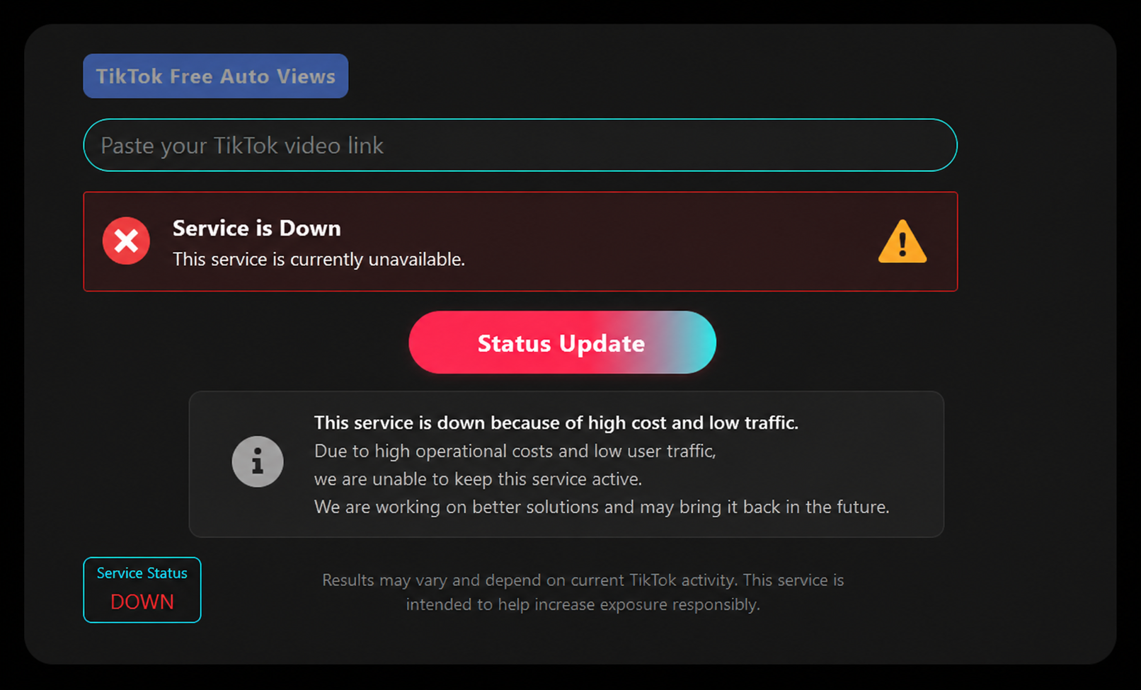 TikTok Free Auto Views status update