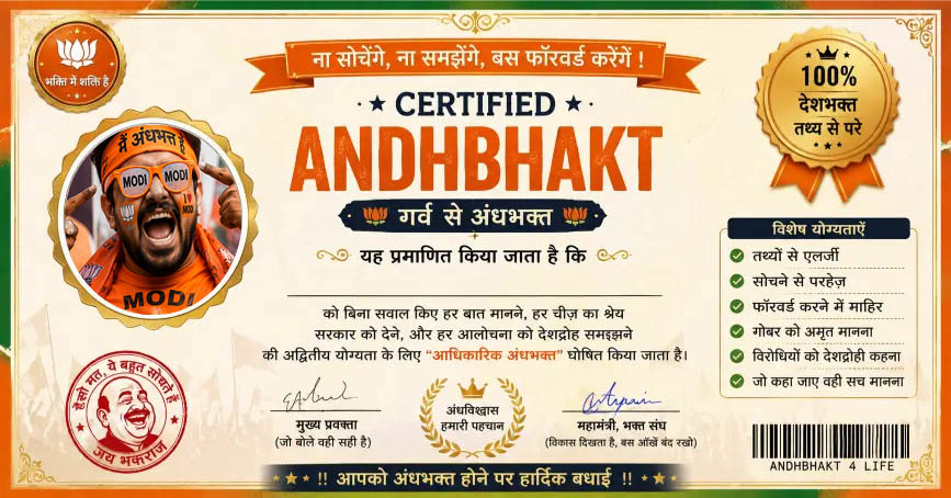 Create Your Andhbhakt Certificate Online